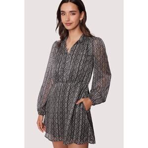 Lost + Wander Black White Chiffon Mira Long Sleeve Mini Dress Size Medium